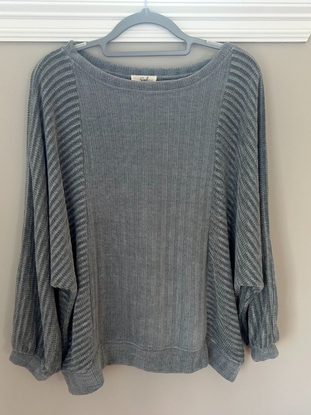 NWT Easel Los Angeles Grayish Blue Rib Knit Oversized Dolman Sleeve Top